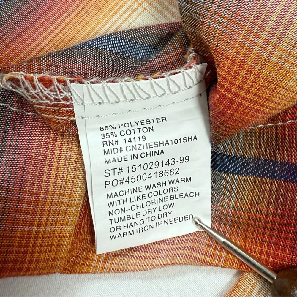 ELY CATTLEMAN Boys Plaid Western Snap Button Shirt Size M Classic Cowboy‎